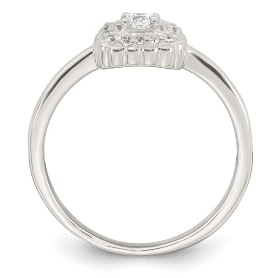 Sterling Silver Polished Round White CZ Cushion Halo Size 7 Ring