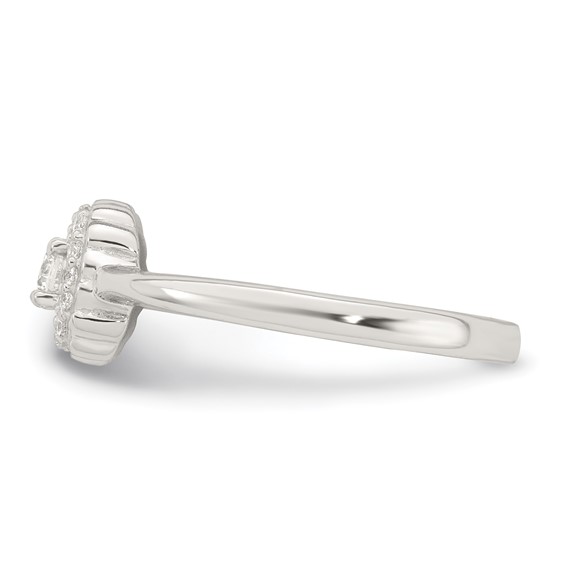 Sterling Silver Polished Round White CZ Cushion Halo Size 7 Ring