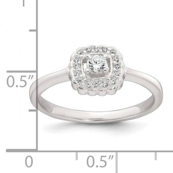 Sterling Silver Polished Round White CZ Cushion Halo Size 7 Ring
