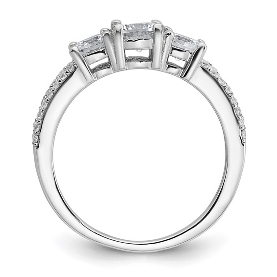 Sterling Silver Rhodium-plated Polished CZ Three Stone Split Shank Size 6 Ring