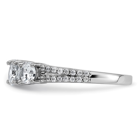 Sterling Silver Rhodium-plated Polished CZ Three Stone Split Shank Size 6 Ring