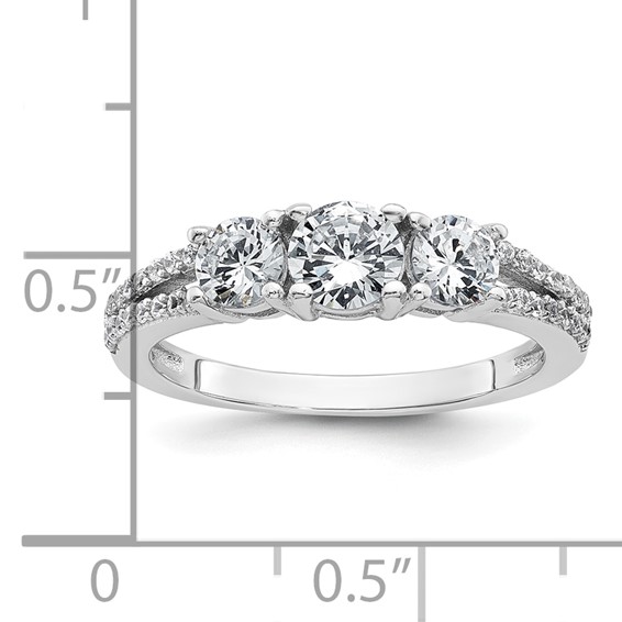 Sterling Silver Rhodium-plated Polished CZ Three Stone Split Shank Size 6 Ring