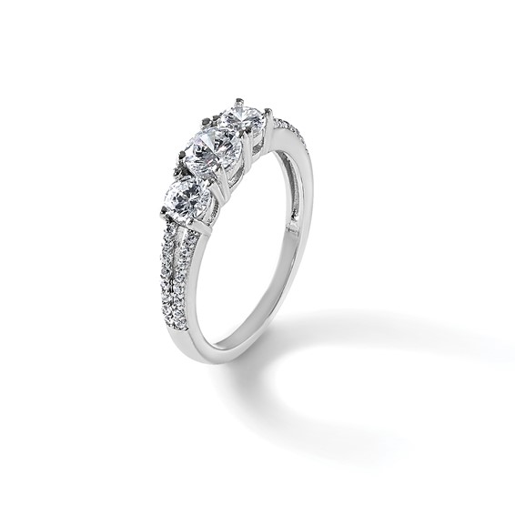 Sterling Silver Rhodium-plated Polished CZ Three Stone Split Shank Size 6 Ring