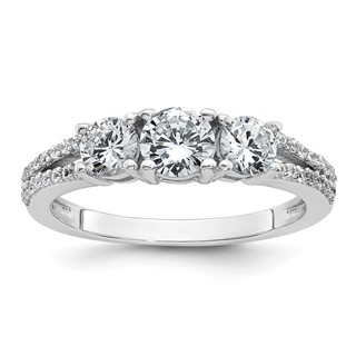 Sterling Silver Rhodium-plated Polished CZ Three Stone Split Shank Size 6 Ring