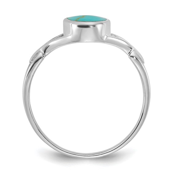 Sterling Silver Rhodium-plated Polished Oval Reconstituted Turquoise Size 6 Ring