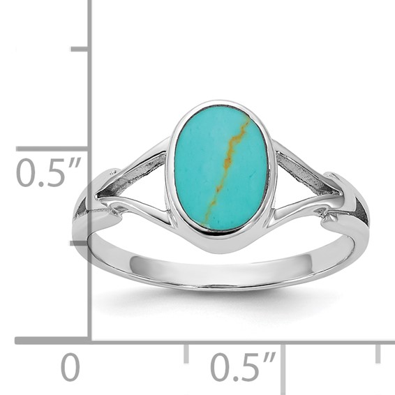 Sterling Silver Rhodium-plated Polished Oval Reconstituted Turquoise Size 6 Ring