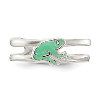 Sterling Silver Green Enameled Frog Toe Ring view 5