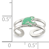 Sterling Silver Green Enameled Frog Toe Ring view 3