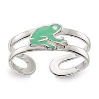 Sterling Silver Green Enameled Frog Toe Ring view 1