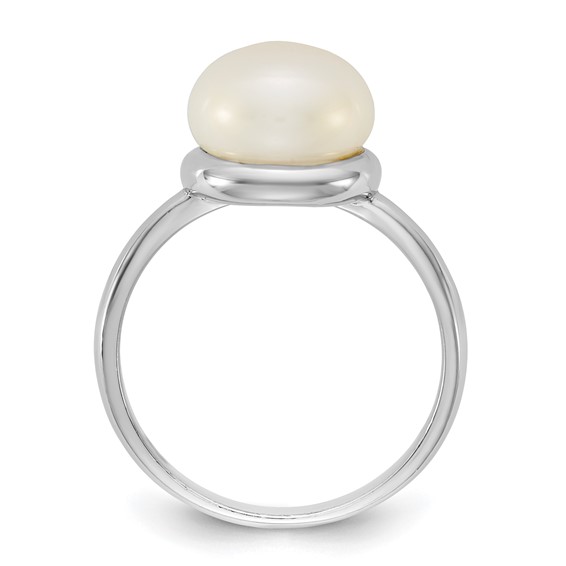Sterling Silver Rhodium-plated 10-11mm Button White Freshwater Cultured Pearl Size 6 Ring