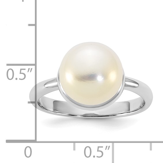 Sterling Silver Rhodium-plated 10-11mm Button White Freshwater Cultured Pearl Size 6 Ring