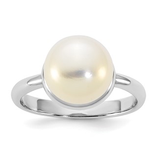 Sterling Silver Rhodium-plated 10-11mm Button White Freshwater Cultured Pearl Size 6 Ring