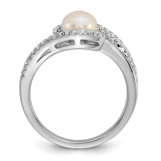 Sterling Silver Rhodium-plated Polished CZ and 6-7mm Freshwater Cultured Pearl Size 7 Ring