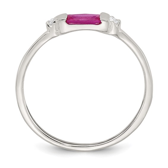 Sterling Silver Polished Red and White Rectangular CZ Size 6 Ring