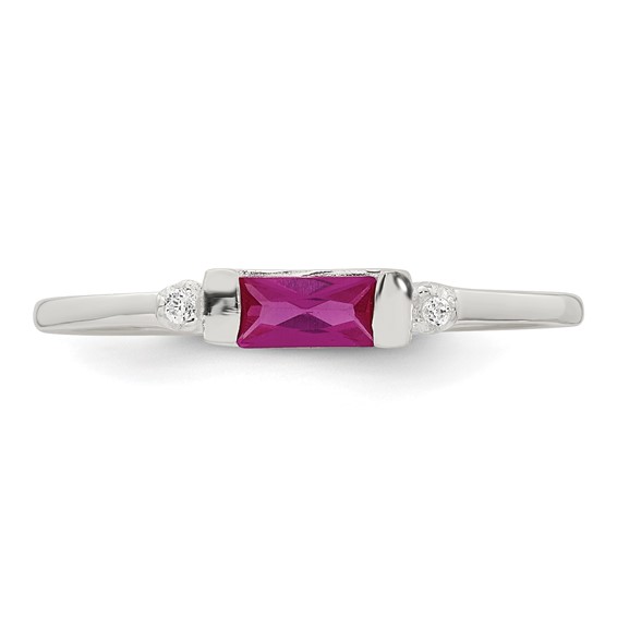 Sterling Silver Polished Red and White Rectangular CZ Size 6 Ring