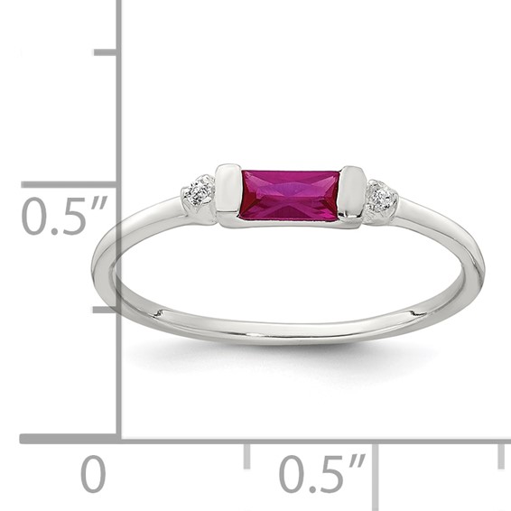 Sterling Silver Polished Red and White Rectangular CZ Size 6 Ring