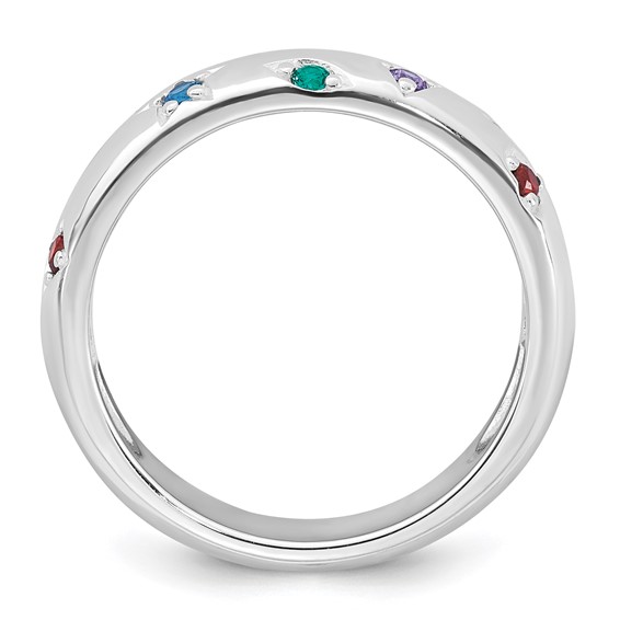 Sterling Silver Rhodium-plated Polished Multicolor CZ Geometric Shapes 5.00mm Band Size 7 Ring