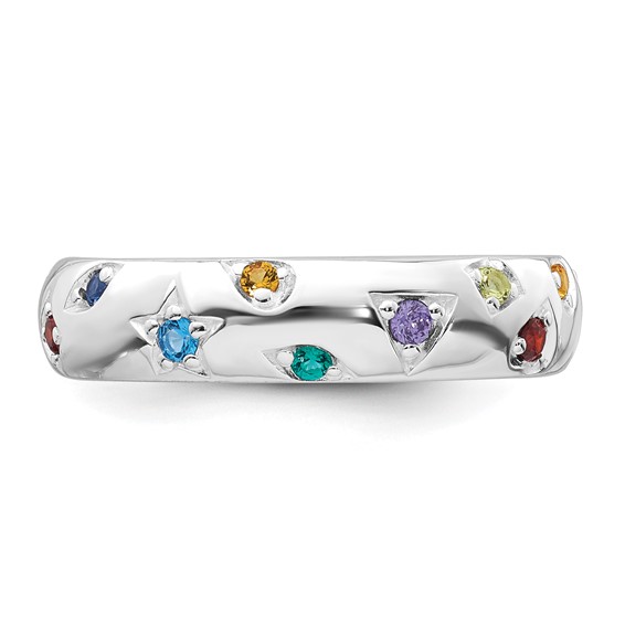 Sterling Silver Rhodium-plated Polished Multicolor CZ Geometric Shapes 5.00mm Band Size 7 Ring