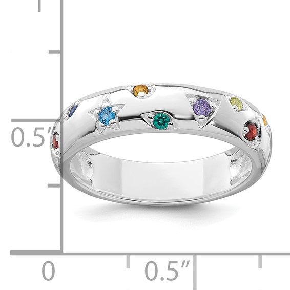 Sterling Silver Rhodium-plated Polished Multicolor CZ Geometric Shapes 5.00mm Band Size 7 Ring