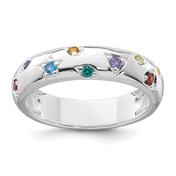 Sterling Silver Rhodium-plated Polished Multicolor CZ Geometric Shapes 5.00mm Band Size 7 Ring