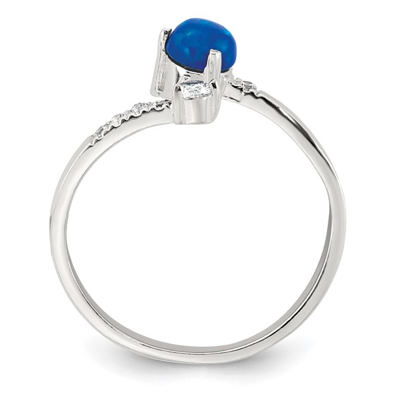 Sterling Silver Polished Opal and CZ Bypass Ring