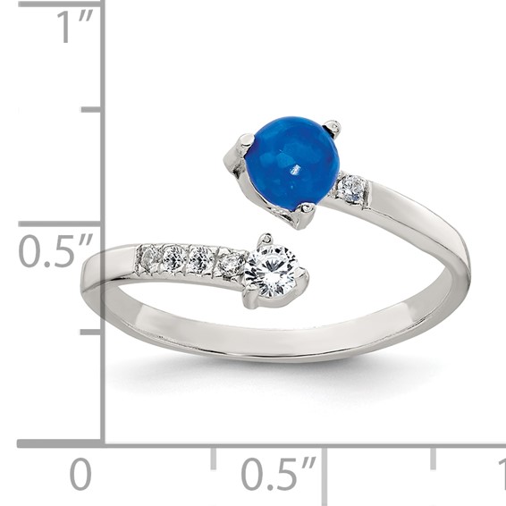 Sterling Silver Polished Opal and CZ Bypass Ring