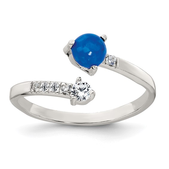 Sterling Silver Polished Opal and CZ Bypass Ring