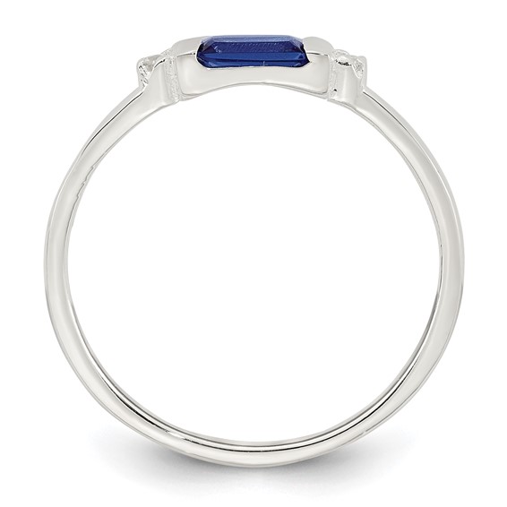 Sterling Silver Polished Blue and White Rectangular CZ Size 8 Ring