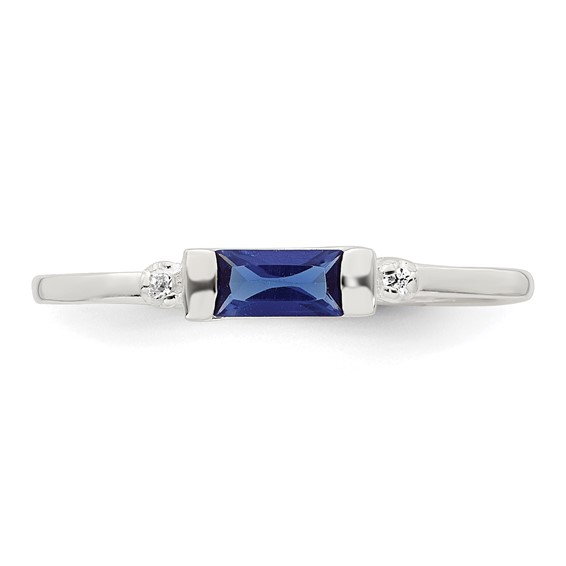 Sterling Silver Polished Blue and White Rectangular CZ Size 8 Ring