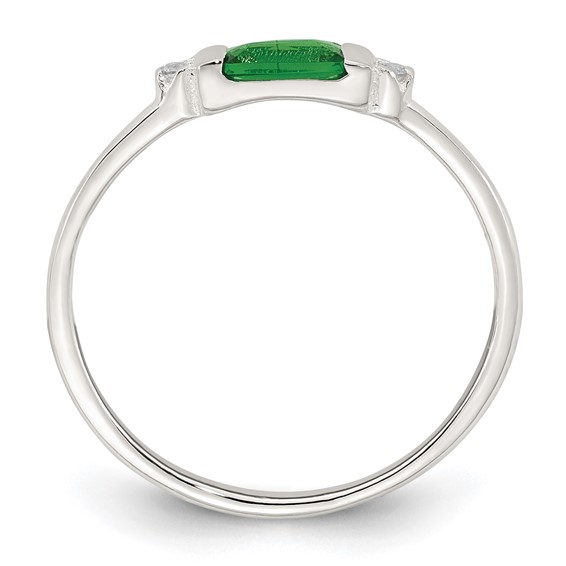 Sterling Silver Polished Green and White Rectangular CZ Size 7 Ring