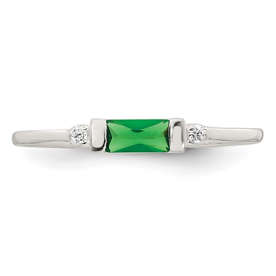 Sterling Silver Polished Green and White Rectangular CZ Size 7 Ring