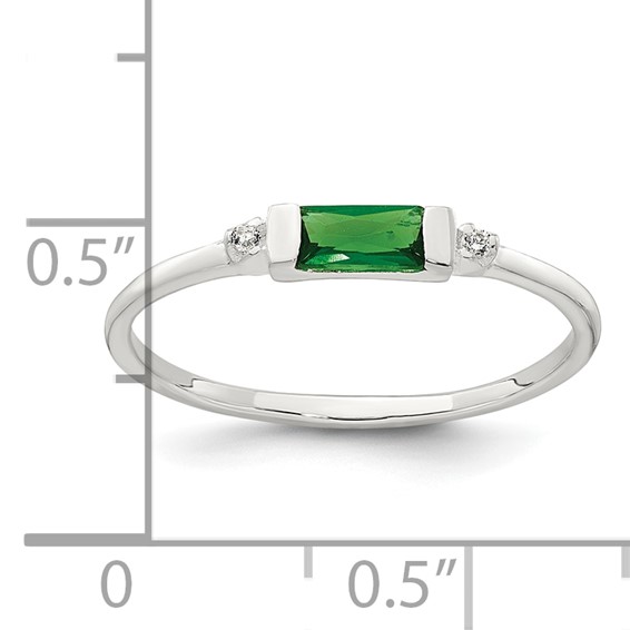 Sterling Silver Polished Green and White Rectangular CZ Size 7 Ring