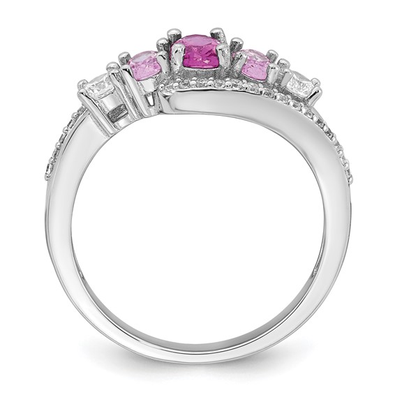 Sterling Silver Rhodium-plated Polished Pink CZ  5-Stone Size 8 Ring