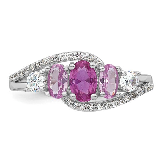 Sterling Silver Rhodium-plated Polished Pink CZ  5-Stone Size 8 Ring
