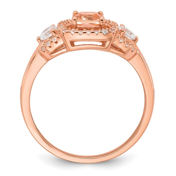 Sterling Silver Rose-tone Polished Fancy Pink CZ Halo Size 7 Ring