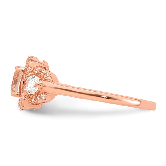 Sterling Silver Rose-tone Polished Fancy Pink CZ Halo Size 7 Ring