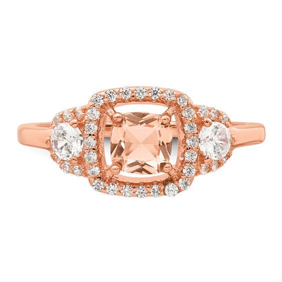 Sterling Silver Rose-tone Polished Fancy Pink CZ Halo Size 7 Ring