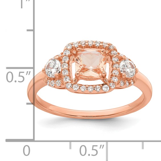 Sterling Silver Rose-tone Polished Fancy Pink CZ Halo Size 7 Ring