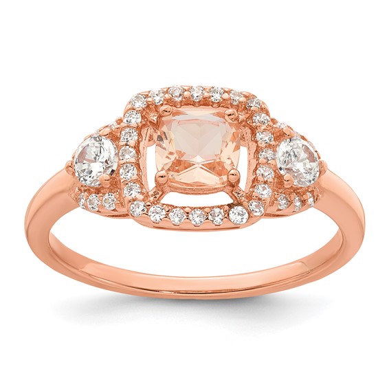 Sterling Silver Rose-tone Polished Fancy Pink CZ Halo Size 7 Ring