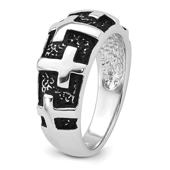 Sterling Silver Rhodium-plated Enameled Polished Multi-Cross Size 9 Men's Ring