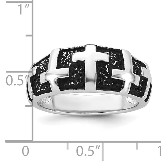 Sterling Silver Rhodium-plated Enameled Polished Multi-Cross Size 9 Men's Ring