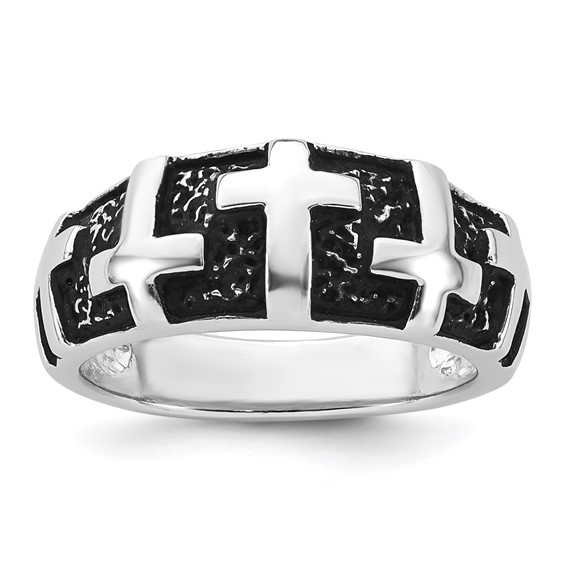Sterling Silver Rhodium-plated Enameled Polished Multi-Cross Size 9 Men's Ring