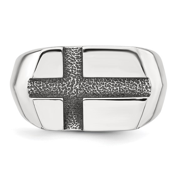 Sterling Silver Antiqued Cross Mens Size 9 Ring