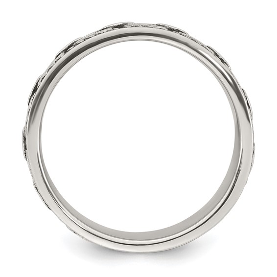 Sterling Silver Polished Beaded Antiqued Chain Link Band Size 10 Mens Ring