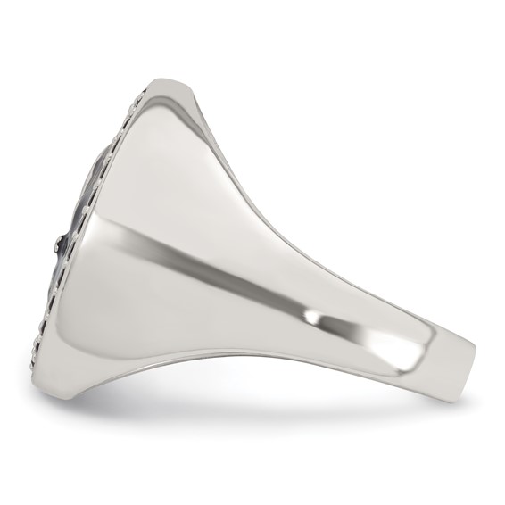 Sterling Silver Polished Fleur de Lis Black Enameled and Black Nano Crystals Size 10 Mens Signet Ring