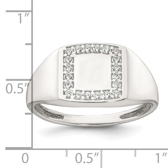 Sterling Silver Polished White CZ Square Border Size 9 Mens Signet Ring
