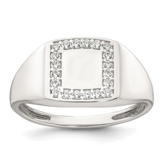 Sterling Silver Polished White CZ Square Border Size 9 Mens Signet Ring