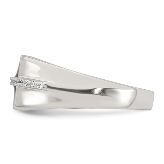 Sterling Silver Polished Black Enameled and White CZ Size 10 Mens Signet Ring