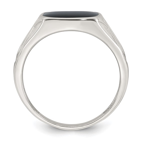 Sterling Silver Polished and Textured Black Enameled Size 9 Mens Signet Ring