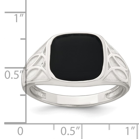 Sterling Silver Polished and Textured Black Enameled Size 9 Mens Signet Ring